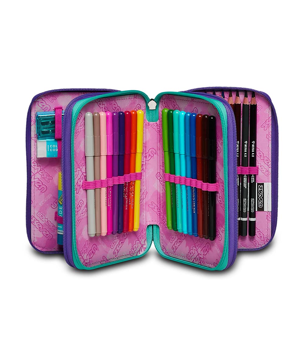 Case-It Tri Zip Pencil Case Pink and Purple